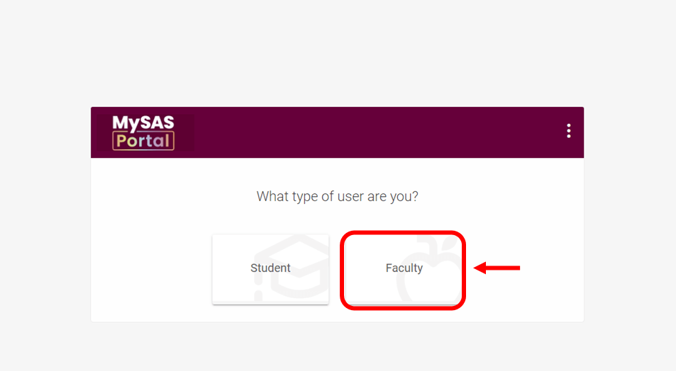 Red box highlighting the “Faculty” user button