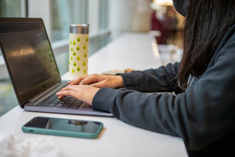 Student using a laptop